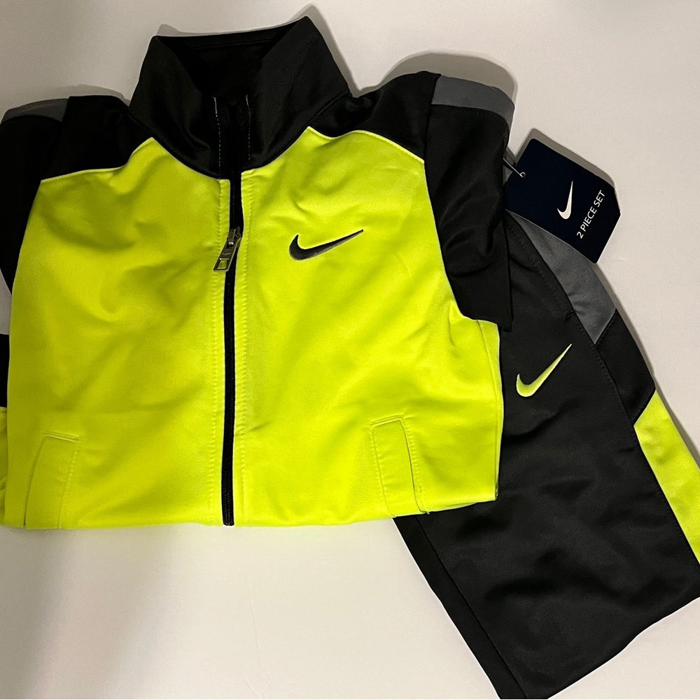 Nike Dark Grey and Neon Green Tracksuit